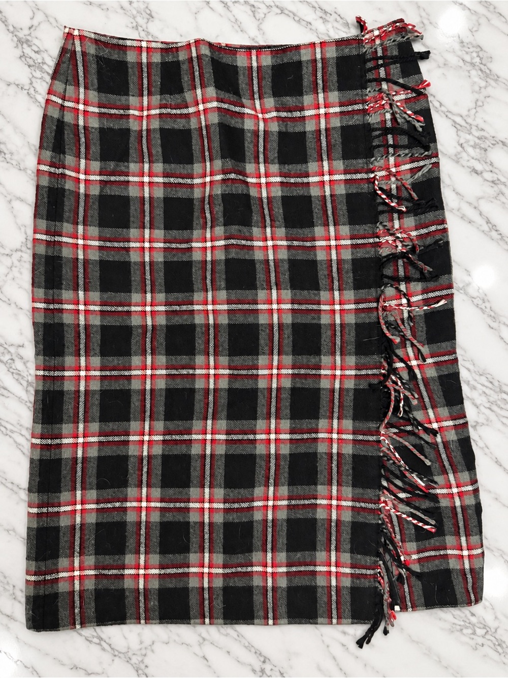 Liz Claiborne Faux Wrap Fringe Pencil Skirt in Black and Red